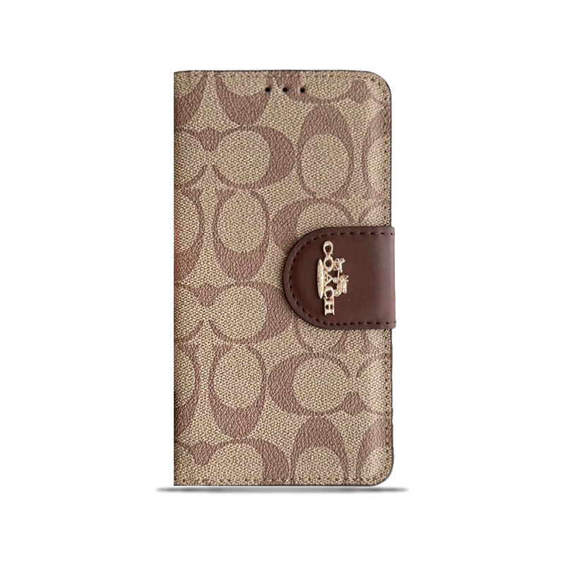 Coach iPhone Case Leather Flip Case with Card Holder Brown-PTK241622