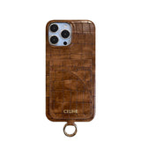 Alligator Print Celine iPhone Case With Card Holder And Strap Green -EYP241415