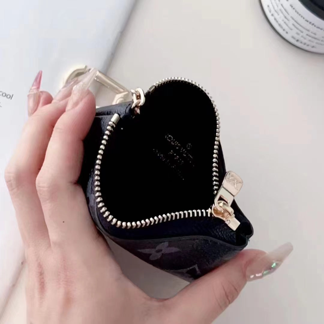 Luxury LV-Inspired Monogram Coin Pouch Collection with Chain Clips