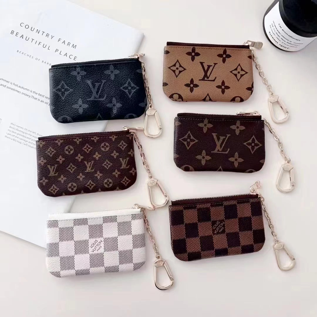 Luxury LV-Inspired Monogram Coin Pouch Collection with Chain Clips
