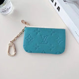 Colorful LV-Inspired Embossed Coin Pouch Collection with Chain Clips