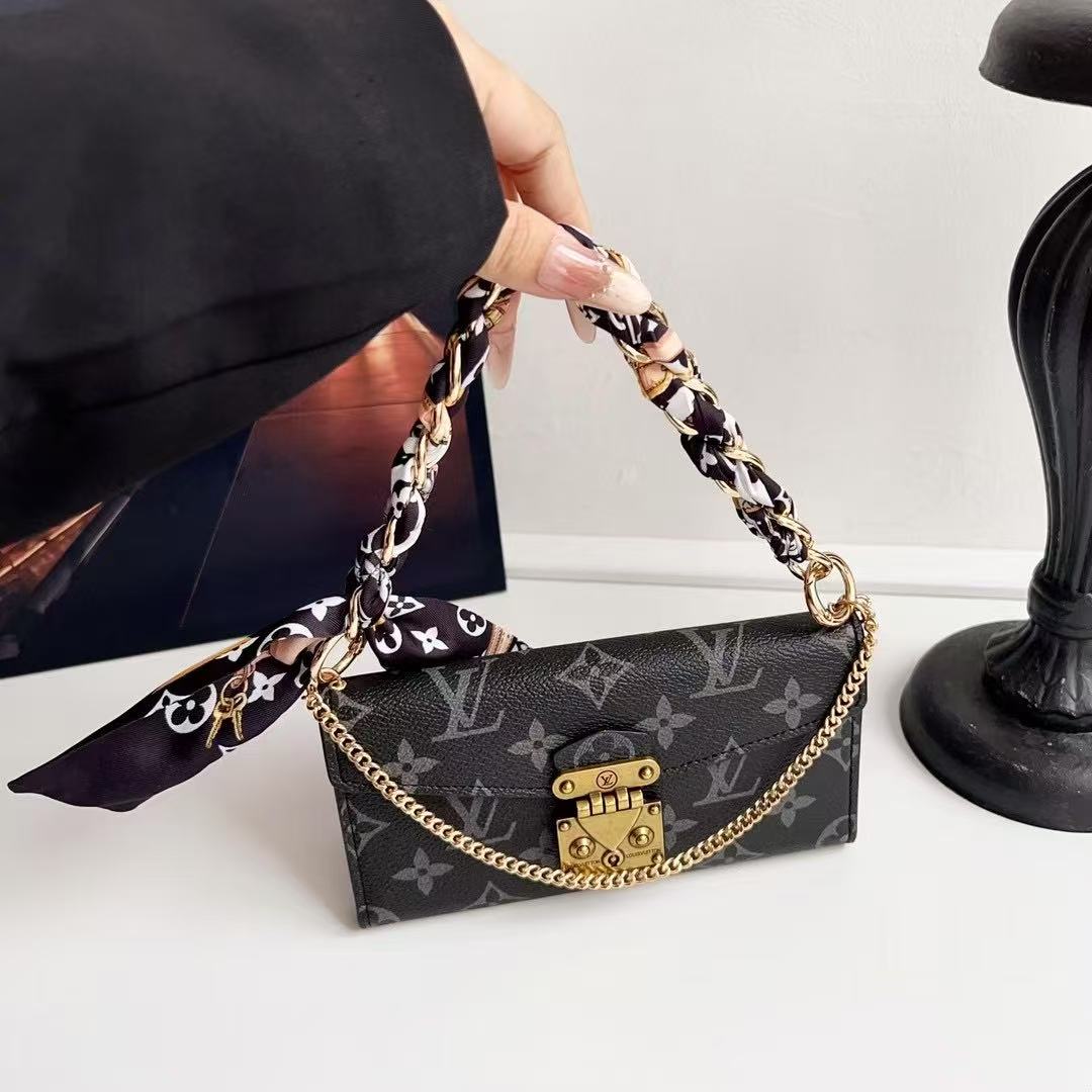 Letter Holster Scarf Chain Wallet Case For iPhone