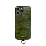 Alligator Print Celine iPhone Case With Card Holder And Strap Green -EYP241415