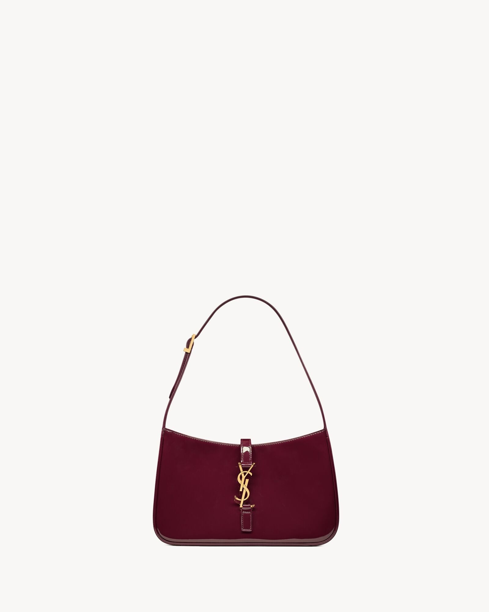 Saint Laurent Le 5 à 7 Patent Leather Hobo – Burgundy Elegance-1-2