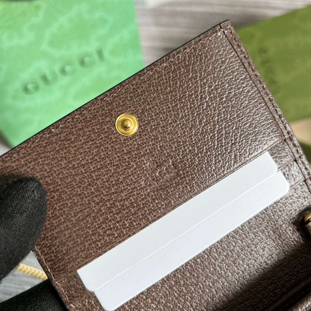 Ophidia Card Case Wallet Supreme Canvas Beige For Women‎ 4.3in/11cm 523155 96IWG 8745-1-2