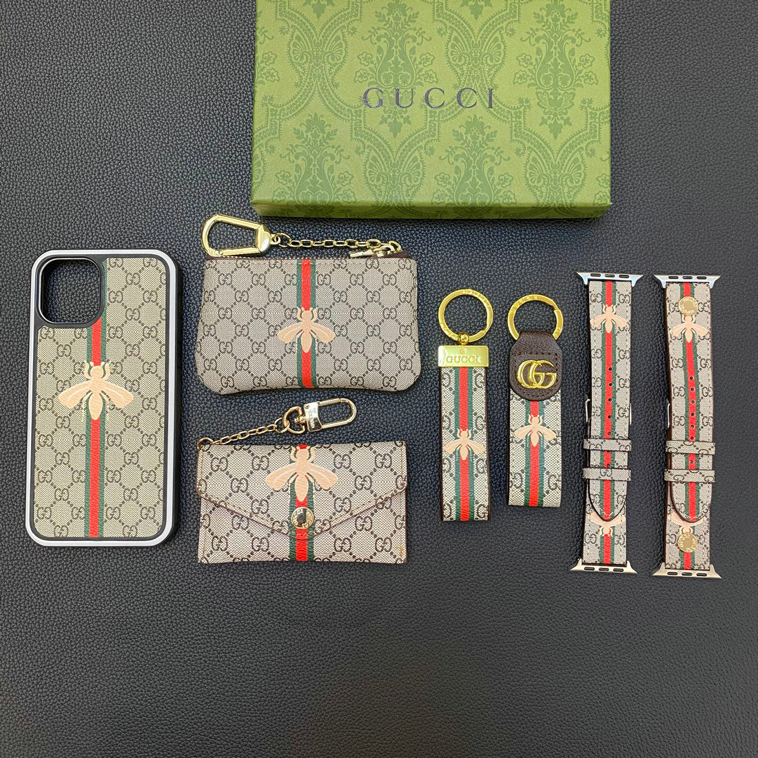 Fashion Gift Set (iPhone Case+Keychain+Coin Purse+Card Holder+Watch Strap)
