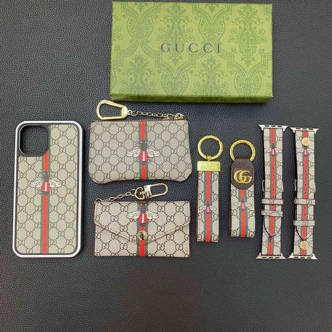 Fashion Gift Set (iPhone Case+Keychain+Coin Purse+Card Holder+Watch Strap)