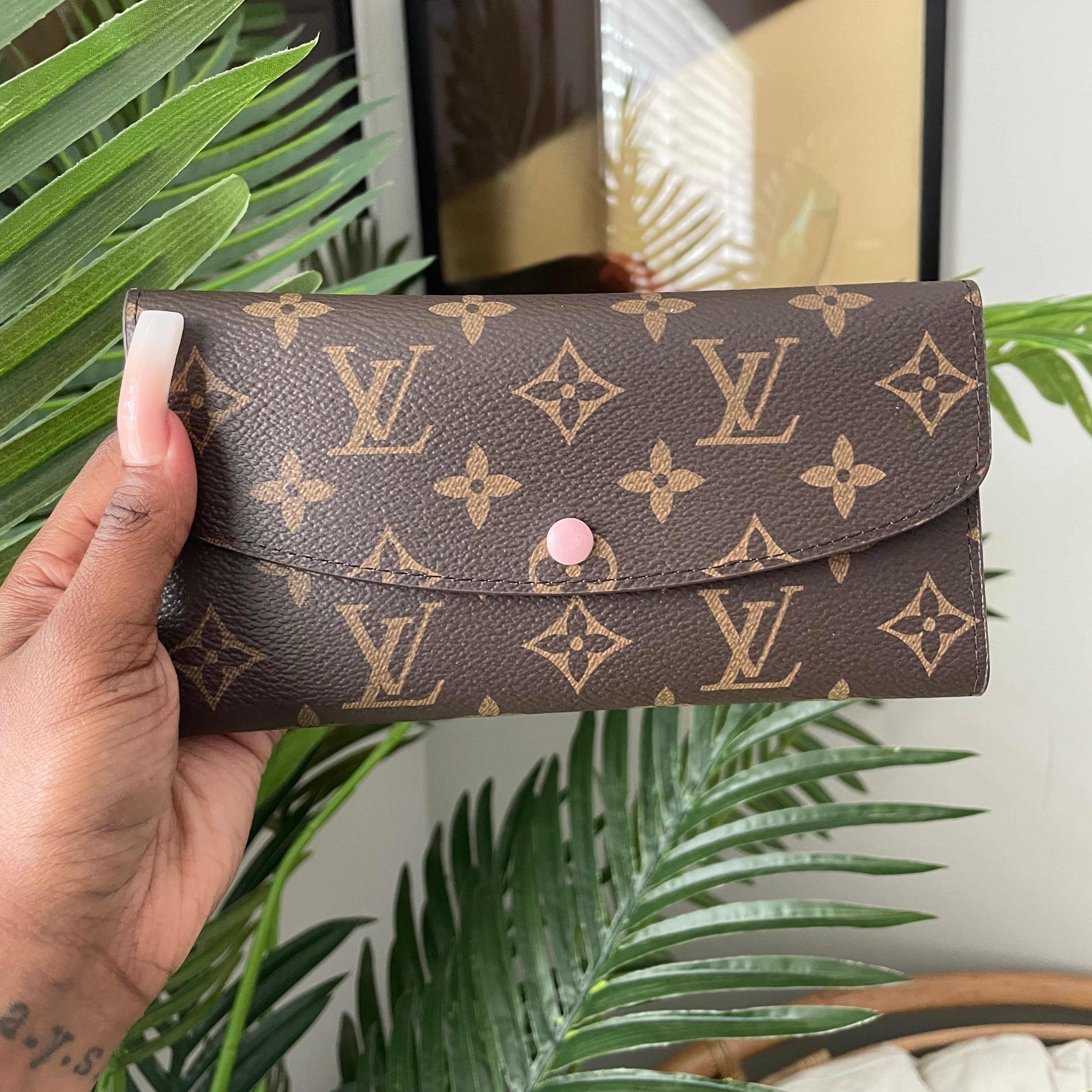 Brown Pink Flower Wallet Clips