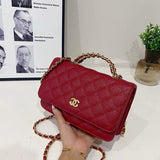 Wallet On Chain Shiny Lambskin Pearls Gold Tone Metal-1-2