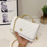 Wallet On Chain Shiny Lambskin Pearls Gold Tone Metal-1-2